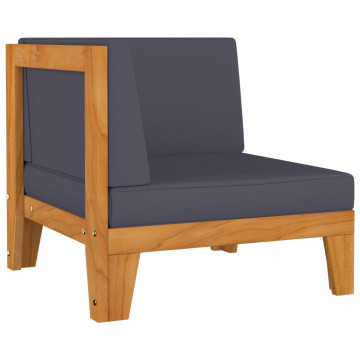 Canapea de colț modulară, perne gri închis, lemn masiv acacia - Img 1