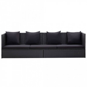 Canapea de exterior cu perne, negru, poliratan - Img 2