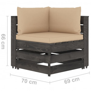 Canapea de grădină cu 2 locuri, cu perne, gri, lemn tratat - Img 7