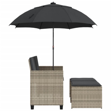 Canapea de grădină cu 2 locuri/umbrelă/taburete, gri, poliratan - Img 8