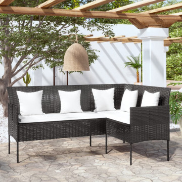 Canapea de grădină în forma L, cu perne, negru, poliratan - Img 1