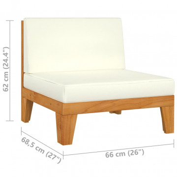 Canapea de mijloc modulară, perne alb crem, lemn masiv acacia - Img 6