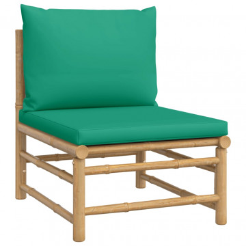 Canapea de mijloc pentru grădină, perne verzi, bambus - Img 2