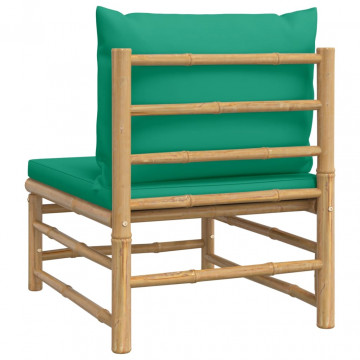 Canapea de mijloc pentru grădină, perne verzi, bambus - Img 7