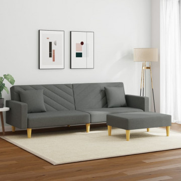 Canapea extensibilă 2 locuri/perne/taburet, gri închis, textil - Img 3
