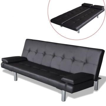 Canapea extensibilă 2 perne, piele artificială, reglabilă negru - Img 1