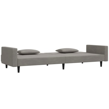 Canapea extensibilă cu 2 locuri, 2 perne, gri deschis, catifea - Img 4