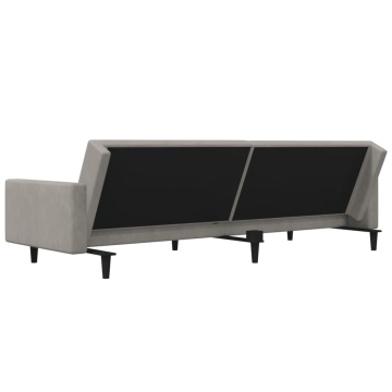 Canapea extensibilă cu 2 locuri, 2 perne, gri deschis, catifea - Img 7