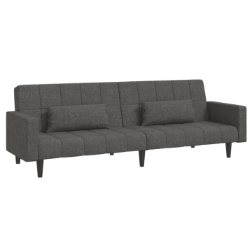 Canapea extensibilă cu 2 locuri, 2 perne, gri închis, textil - Img 2
