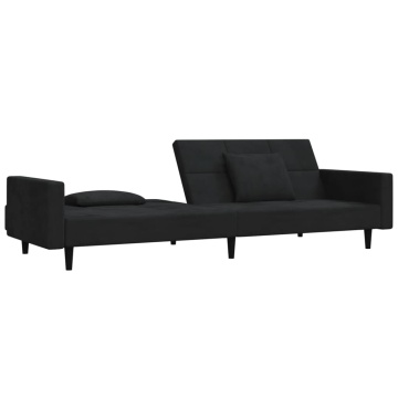 Canapea extensibilă cu 2 locuri, 2 perne, negru, catifea - Img 8