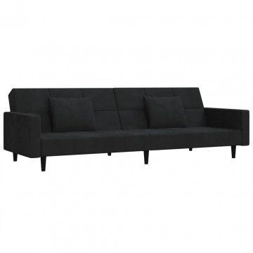 Canapea extensibilă cu 2 locuri, 2 perne, negru, catifea - Img 2