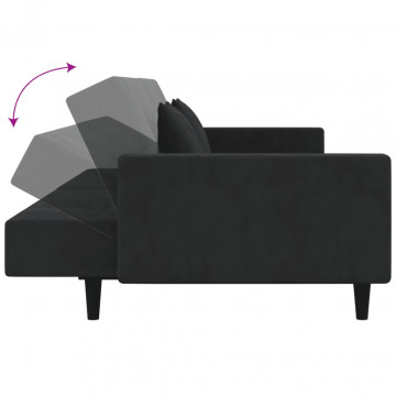 Canapea extensibilă cu 2 locuri, 2 perne, negru, catifea - Img 6
