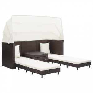Canapea extensibilă cu 3 locuri, cu acoperiș poliratan, maro - Img 2