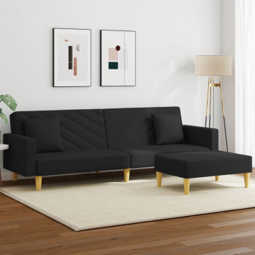 Canapea extensibilă cu pernuță și taburet 2locuri negru textil - Img 1