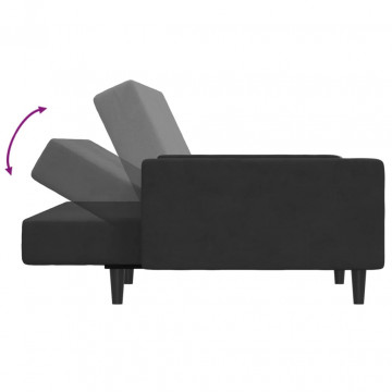 Canapea extensibilă cu taburet, 2 locuri, negru, catifea - Img 5