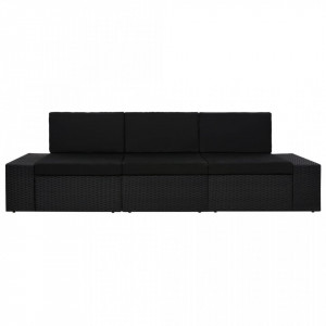 Canapea modulară cu 3 locuri, negru, poliratan - Img 2