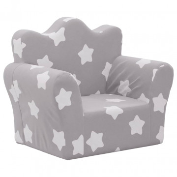 Canapea pentru copii, gri deschis cu stele, pluș moale - Img 2