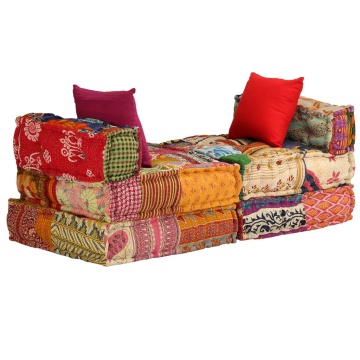 Canapea puf modulară cu 3 locuri, petice, material textil - Img 3