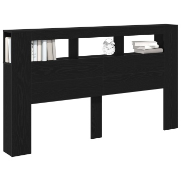 Cap de pat storage cu lumini LED Stejar Negru 180x18,5x103,5 cm - Img 2