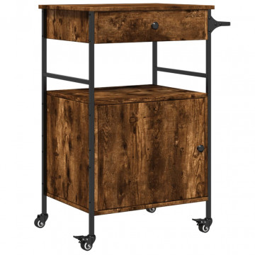 Cărucior de bucătărie stejar fumuriu 56x43x89,5cm lemn prelucrat - Img 2