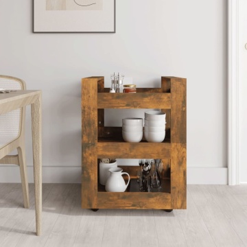 Cărucior de bucătărie stejar fumuriu 60x45x80 cm lemn prelucrat - Img 3