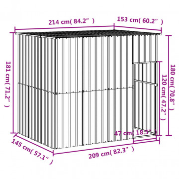 Casă câine & acoperiș gri deschis 214x153x181cm oțel galvanizat - Img 5