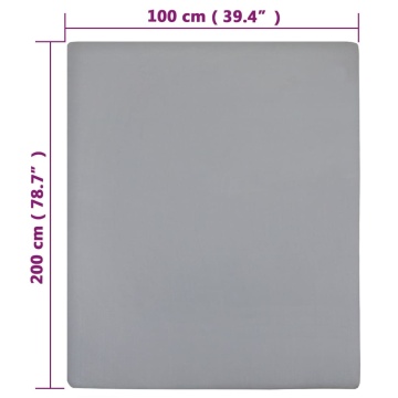 Cearșaf de pat cu elastic, gri, 100x200 cm, bumbac - Img 5