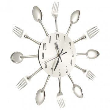 Ceas de perete model lingură/furculiță argintiu 31 cm aluminiu - Img 3