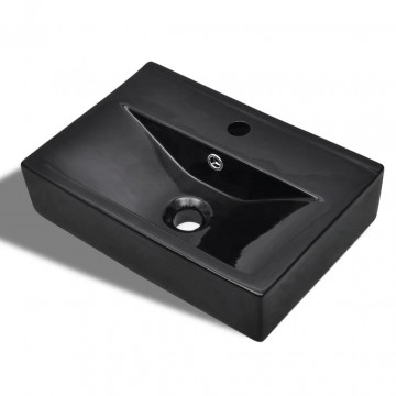 Chiuvetă baie loc robinet/preaplin negru ceramic dreptunghiular - Img 1