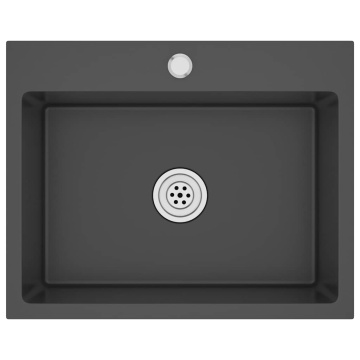 Chiuvetă de bucătărie, negru, oțel inoxidabil - Img 2