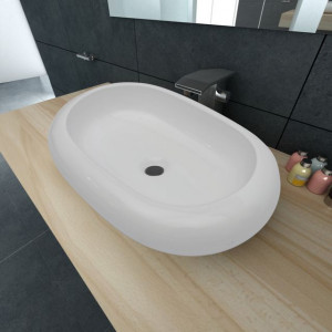 Chiuvetă ovală pentru baie din ceramică, Alb - Img 1