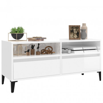 Comodă TV, alb extralucios, 100x34,5x44,5 cm, lemn prelucrat - Img 4