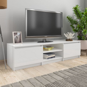 Comodă TV, alb extralucios, 140 x 40 x 35,5 cm, PAL - Img 1