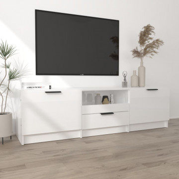 Comodă TV, alb extralucios, 140x35x40 cm, lemn prelucrat - Img 3