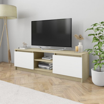 Comodă TV, alb și stejar Sonoma, 120 x 30 x 35,5 cm, PAL - Img 1
