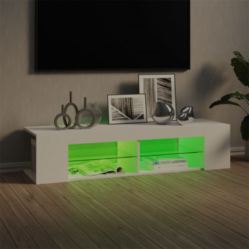 Comodă TV cu lumini LED, alb, 135x39x30 cm - Img 4