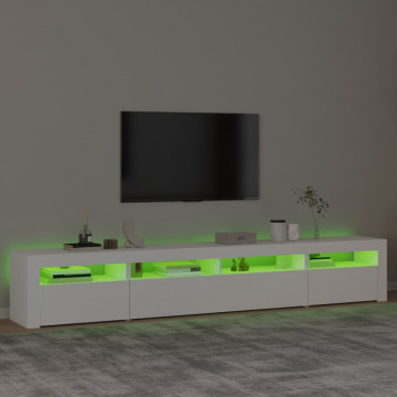 Comodă TV cu lumini LED, alb, 240x35x40 cm - Img 4