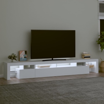 Comodă TV cu lumini LED, alb, 260x36,5x40cm - Img 3