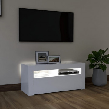 Comodă TV cu lumini LED, alb, 90x35x40 cm - Img 3