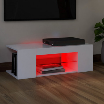 Comodă TV cu lumini LED, alb, 90x39x30 cm - Img 8