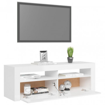 Comodă TV cu lumini LED, alb extralucios, 120x35x40 cm - Img 6