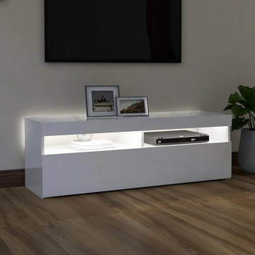 Comodă TV cu lumini LED, alb extralucios, 120x35x40 cm - Img 3