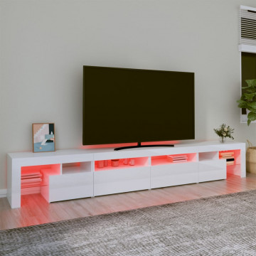 Comodă TV cu lumini LED, alb extralucios, 260x36,5x40cm - Img 8