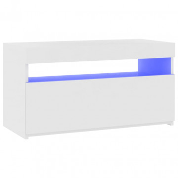 Comodă TV cu lumini LED, alb extralucios, 75x35x40 cm - Img 6