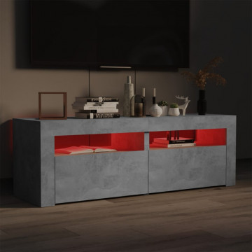Comodă TV cu lumini LED, gri beton, 120x35x40 cm - Img 4