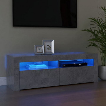 Comodă TV cu lumini LED, gri beton, 120x35x40 cm - Img 1