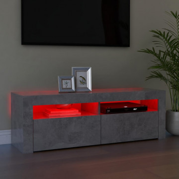 Comodă TV cu lumini LED, gri beton, 120x35x40 cm - Img 8