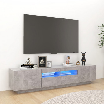 Comodă TV cu lumini LED, gri beton, 180x35x40 cm - Img 1