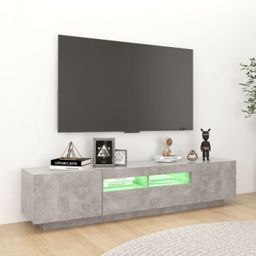 Comodă TV cu lumini LED, gri beton, 180x35x40 cm - Img 3
