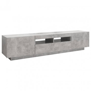 Comodă TV cu lumini LED, gri beton, 180x35x40 cm - Img 6